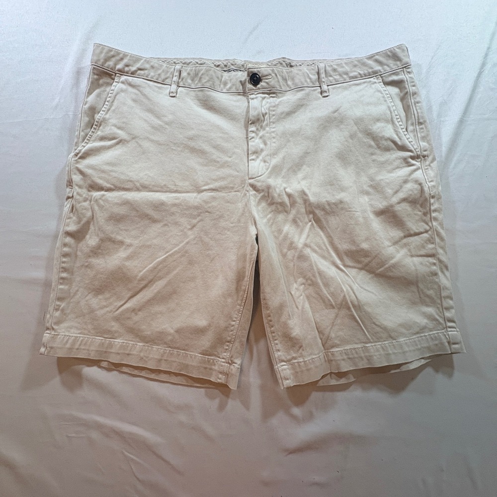 Faherty Brand Chino Shorts Mens 40 Khaki Tan Pima Cotton Stretch Flat Front